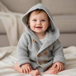 Beba Bean Heather Gray Knit Double-Breasted Hooded Jacket Size 6-12 Months